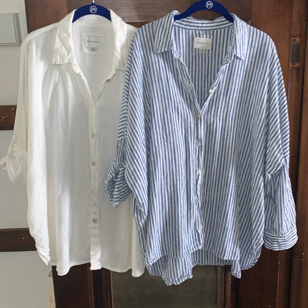 American Eagle linen blend oversized button down shirt Small